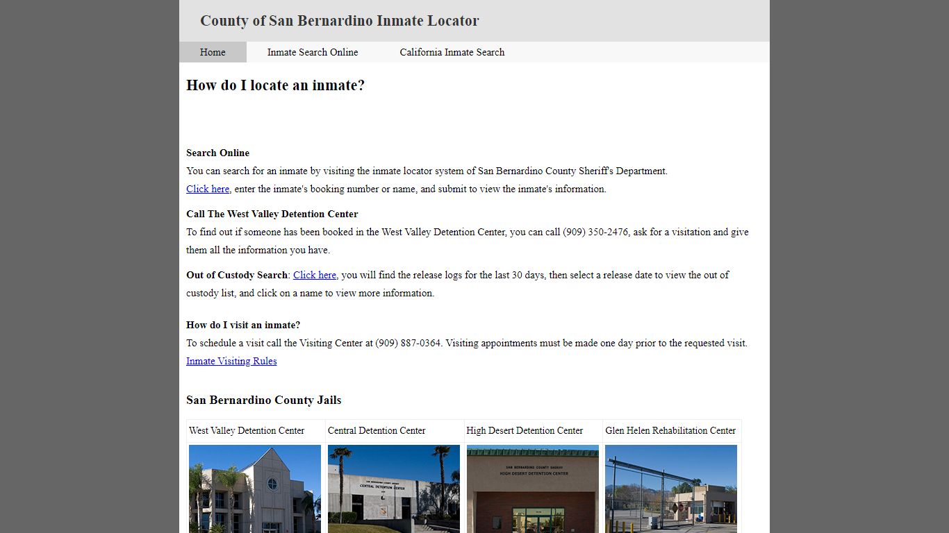 County of San Bernardino Inmate Locator